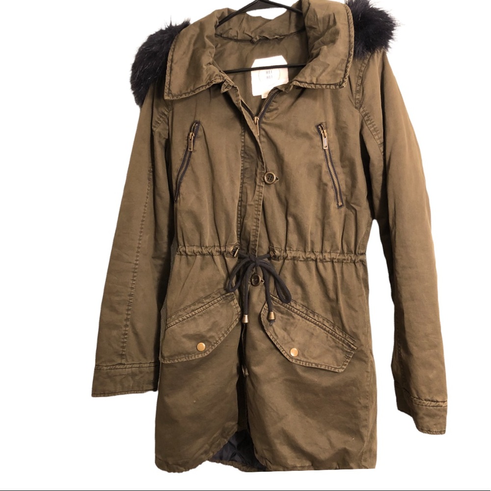 Anthropologie Hei Hei Brunswick olive green, hooded Anorak jacket. Sz XS